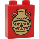 Duplo Red Brick 1 x 2 x 2 with Indian Pottery without Bottom Tube (4066)