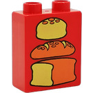 Duplo Rød Klods 1 x 2 x 2 med Loaves af Brød uden bundrør (4066)