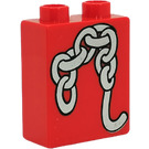 Duplo Red Brick 1 x 2 x 2 with Silver Chain and Hook without Bottom Tube (4066)