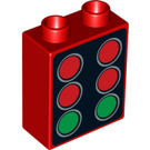 Duplo Rot Stein 1 x 2 x 2 mit Starting Lights Rot und Grün ohne Unterrohr (4066 / 95386)