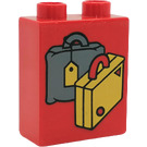 Duplo Red Brick 1 x 2 x 2 with Suitcases without Bottom Tube (4066)