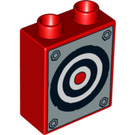 Duplo Red Brick 1 x 2 x 2 with Target on Silver Background without Bottom Tube (4066 / 95384)