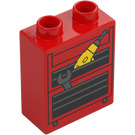 Duplo Rot Stein 1 x 2 x 2 mit Toolbox mit Drill / Rollgabelschlüssel mit Unterrohr (15847 / 107033)