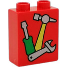 Duplo Red Brick 1 x 2 x 2 with Tools without Bottom Tube (4066)