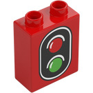 Duplo Röd Kloss 1 x 2 x 2 med Traffic Ljus utan bottenrör (49564 / 52381)