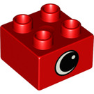 Duplo Red Brick 2 x 2 with Eye on two sides and white spot (82061 / 82062)