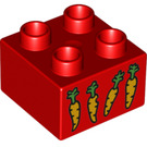 Duplo Červená Kostka 2 x 2 s Čtyři Carrots (3437 / 17304)