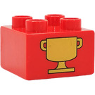 Duplo Red Brick 2 x 2 with yellow trophy (3437)