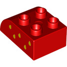 Duplo Červená Kostka 2 x 3 s Zakřivená Rohí část s Žlutá seeds Levý (2302 / 73346)