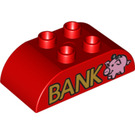 Duplo Rood Steen 2 x 4 met Gebogen Sides met "BANK" en Pink Piggy Bank (15985 / 98223)