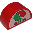 Duplo Red Brick 2 x 4 x 2 with Curved Top with Octan Logo (31213)
