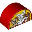 Duplo Red Brick 2 x 4 x 2 with Curved Top with Puppy, Bunny and Kitten  (31213 / 90006)