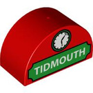 Duplo Red Brick 2 x 4 x 2 with Curved Top with 'Tidmouth' sign with Clock (31213 / 53163)