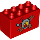 Duplo rot Backstein 2 x 4 x 2 mit Feuer Logo (31111 / 51757)