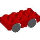 Duplo Red Car Base 2 x 4 with Dark Gray Wheels (31202 / 76139)