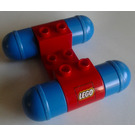 Duplo Red Car Base with Blue Wheels