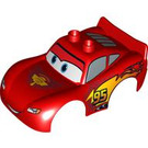 Duplo Rouge Voiture Corps avec Mcqueen Flamme et Ailes sur Bonnet (12139 / 19205)