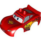 Duplo Red Car Body with Mcqueen Flame and Wings on Bonnet (12139 / 19205)