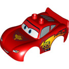 Duplo Red Car Body with Mcqueen Flame and Wings on Bonnet (12139 / 95549)