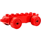 Duplo Red Car Chassis 2 x 6 with Red wheels (Closed Hitch)