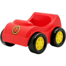 Duplo Red Car with "1" and Yellow Wheels