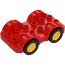 Duplo Red Car with Black Wheels and Yellow Hubcaps (11970 / 35026)