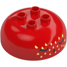 Duplo Red Round Brick 4 x 4 with Dome Top with Sleeping Face (101569 / 110309)