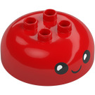 Duplo Red Round Brick 4 x 4 with Dome Top with Smiling Face (101563 / 110308)