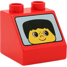 Duplo Red Slope 2 x 2 x 1.5 (45°) with Face on TV (6474)