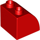 Duplo Red Slope 45° 2 x 2 x 1.5 with Curved Side (11170)