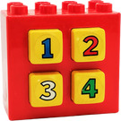 Duplo Rood Sound Steen 2 x 4 x 3 met numbered Geel push buttons