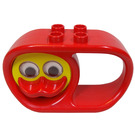 Duplo Rojo Teether Oval 2 x 6 x 3 con Asa y Turning Amarillo Pato Cara con Rojo Pico y Rattling Ojos