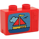 Duplo Red Television with Boat scene (4916)