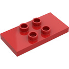 Duplo Red Tile 2 x 4 x 0.33 with 4 Center Studs (Thin) (4121)