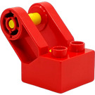 Duplo Red Toolo Brick 2 x 2 with Angled Bracket with Forks and Two Screws without Holes on Side