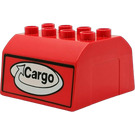 Duplo Red train cab (upper section) with 'Cargo' pattern