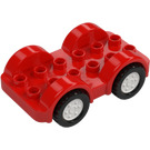 Duplo Red Wheelbase 2 x 6 with White Rims and Black Wheels (35026)