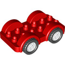 Duplo Red Wheelbase 2 x 6 with White Rims and Black Wheels (35026)