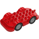 Duplo Red Wheelbase 4 x 8 with Medium Stone Grey Wheels (15319 / 24911)