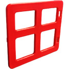 Duplo Red Window 4 x 3 with Bars with Different Sized Panes (2206)