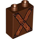 Duplo Roodachtig Bruin Steen 1 x 2 x 2 met 2 Crossed Boards zonder buis aan de onderzijde (4066 / 52644)