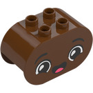 Duplo Reddish Brown Brick 2 x 4 x 2 with Rounded Ends with Happy Face (6448 / 105438)