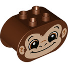 Duplo Reddish Brown Brick 2 x 4 x 2 with Rounded Ends with Monkey Head (6448 / 43509)