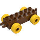 Duplo Brun Rougeâtre Voiture Châssis 2 x 6 avec Jaune roues (Attelage ouvert) (10715 / 14639)