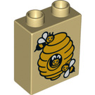 Duplo Beige Stein 1 x 2 x 2 mit Beehive und Bees mit Unterrohr (15847 / 19353)