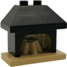 Duplo Zandbruin Fireplace met Zwart Top. 2 Studs Aan Top (4918)