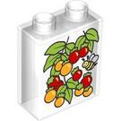 Duplo Transparent Brick 1 x 2 x 2 with Fruits and leaves and bee with Bottom Tube (15847 / 104383)