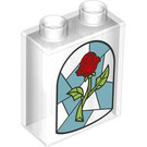 Duplo Transparent Stein 1 x 2 x 2 mit Rot Rose mit Unterrohr (15847 / 101588)