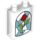 Duplo Transparent Brick 1 x 2 x 2 with Red Rose with Bottom Tube (15847 / 101588)