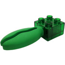 Duplo Transparent Green Brick 2 x 2 with bright green rubber claw (40697)